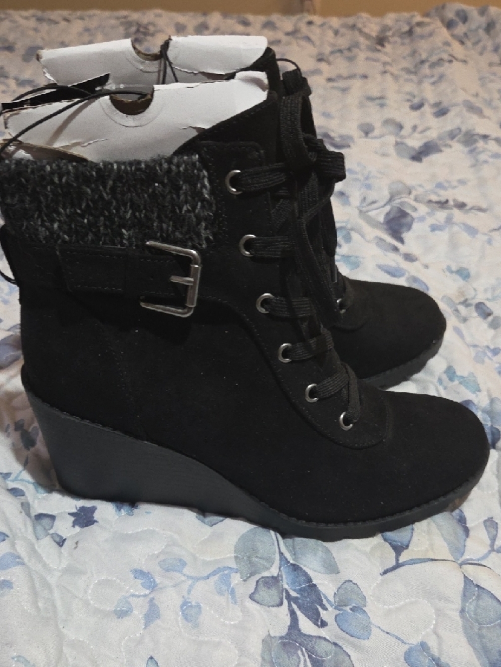 torrid Black Lace-Up Wedge Ankle Boots with Buckle - Picture 4 of 7